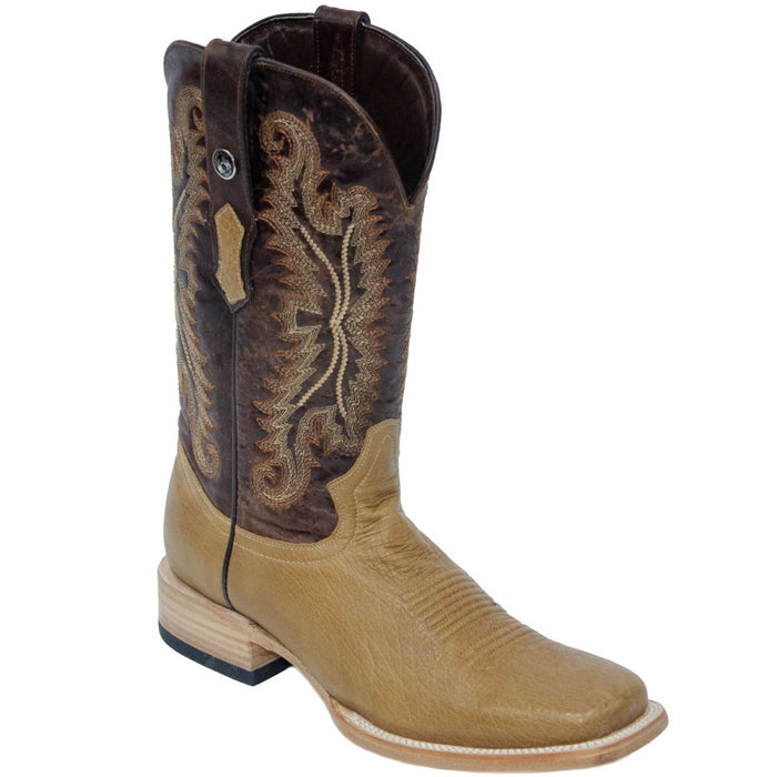 Men's Poteet Genuine Smooth Ostrich Square Toe Boots Brown
