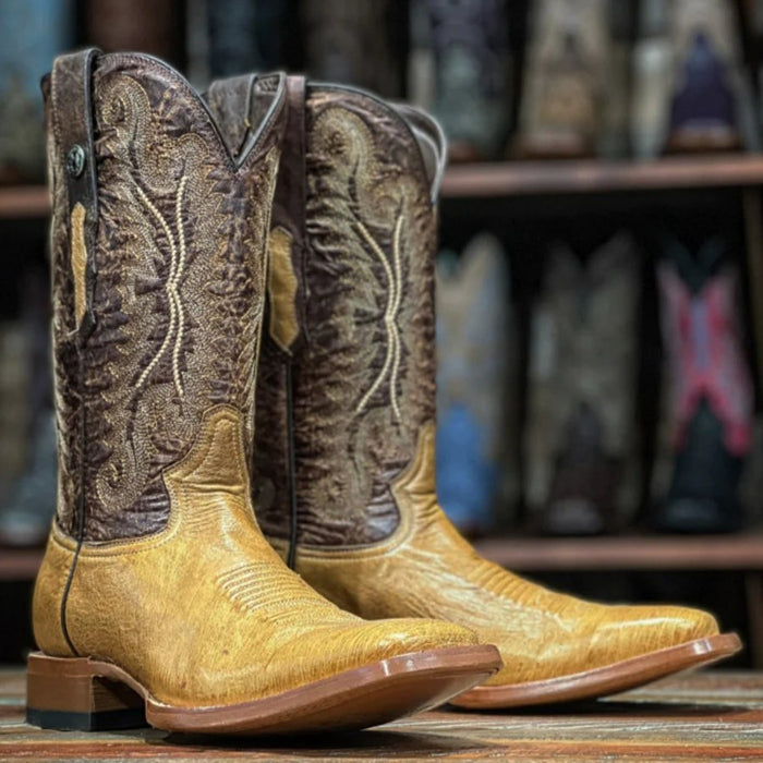 Men's San Marcos Genuine Smooth Ostrich Square Toe Boots Saddle