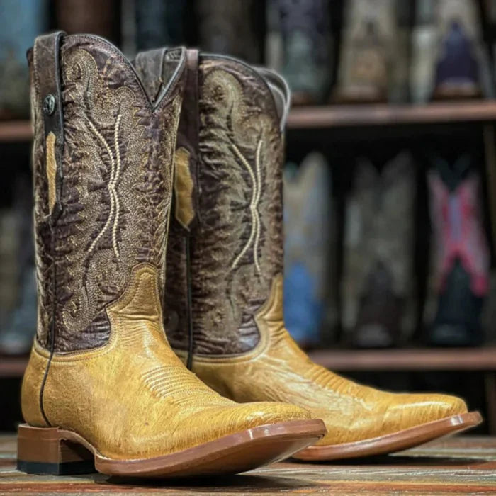 Men's San Marcos Genuine Smooth Ostrich Square Toe Boots Saddle