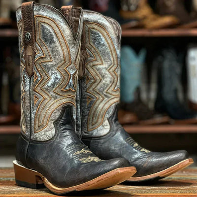 Square Toe Bull Shoulder Leather Boots, Brown