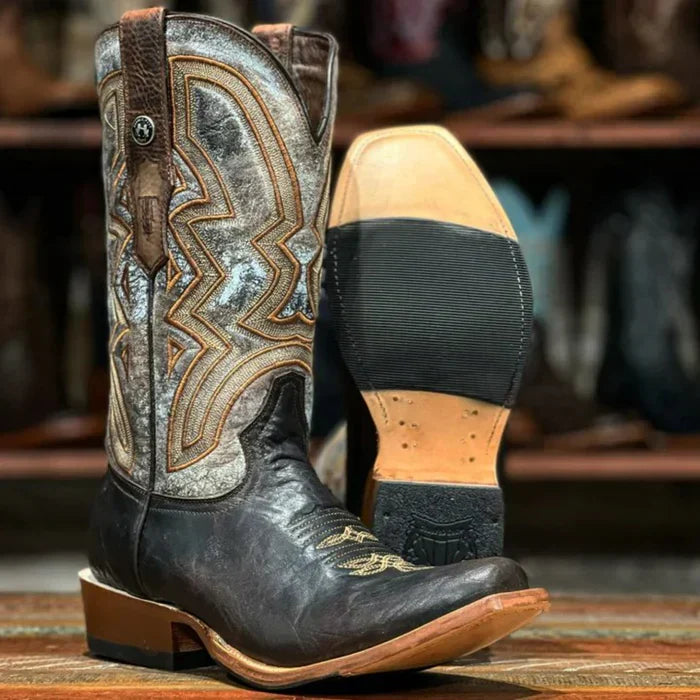 Square Toe Bull Shoulder Leather Boots, Brown