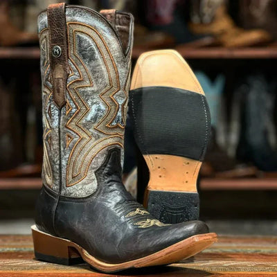 Square Toe Bull Shoulder Leather Boots, Brown