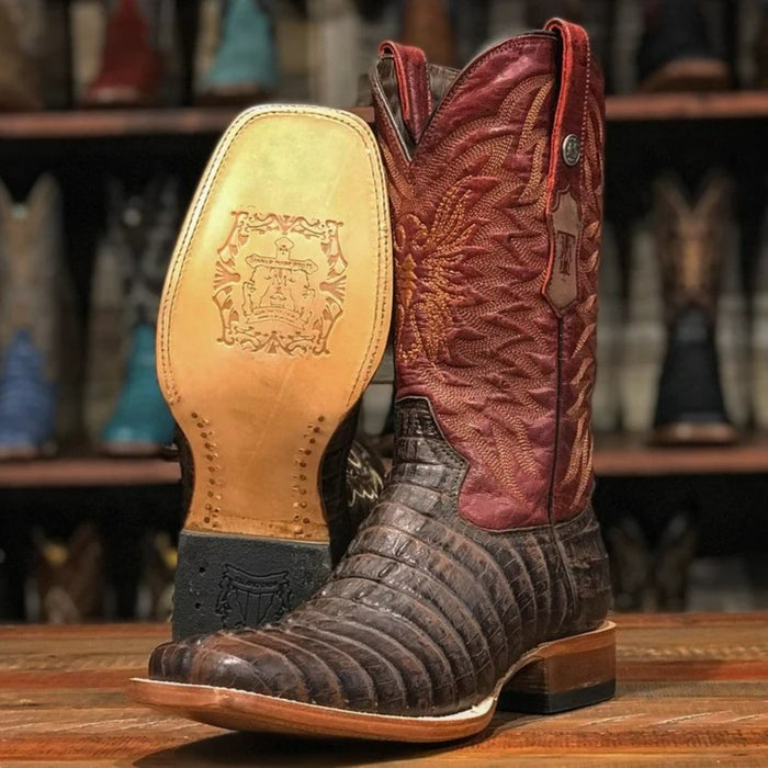 The Bandit Print Caiman Tail Square Toe Boots