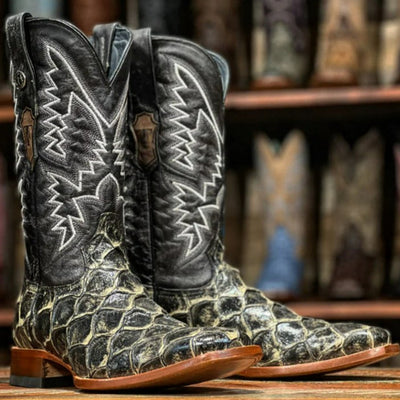Sterling Men's Print Monster Fish Square Toe Boots Rustic Black
