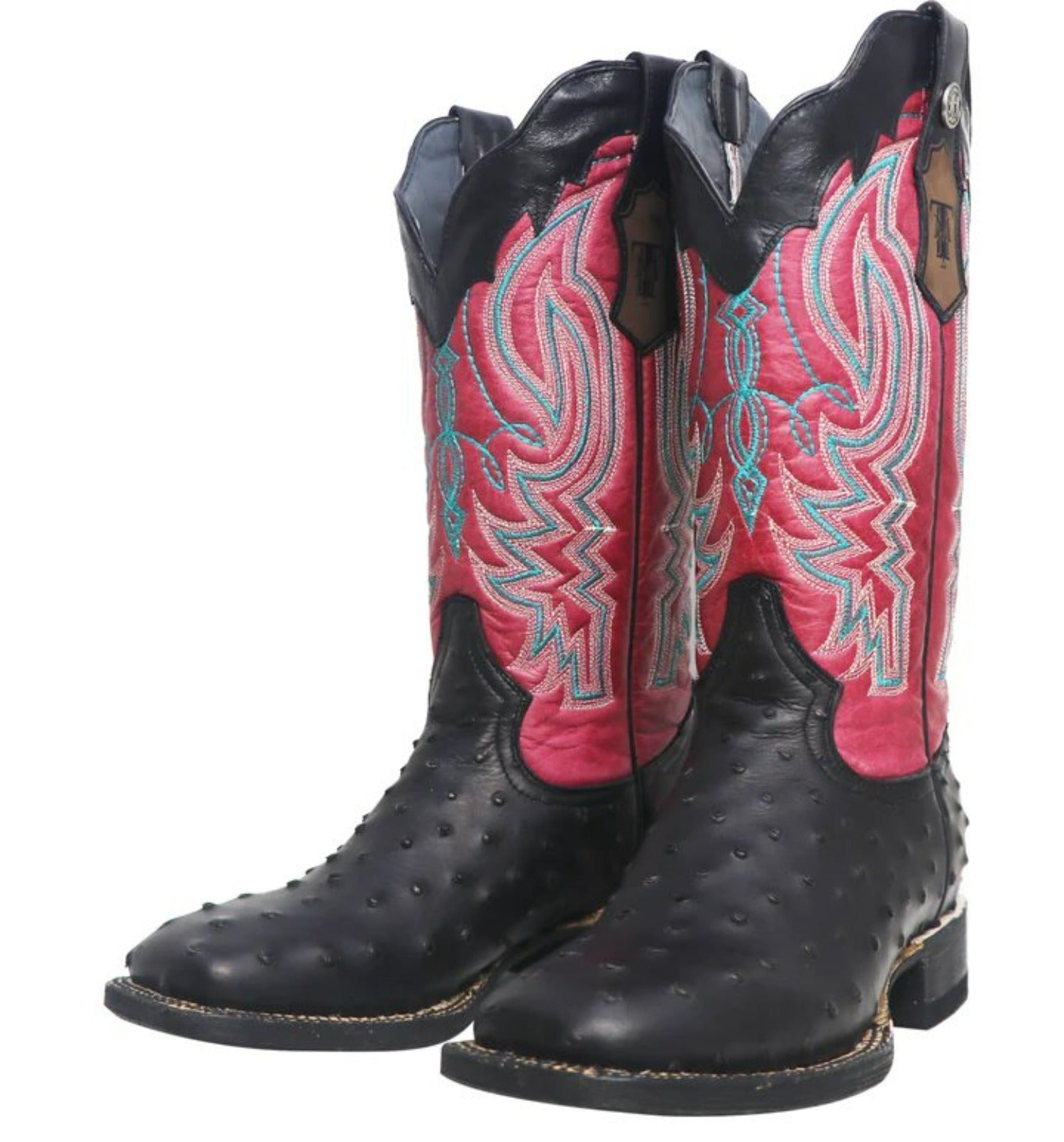 Tanner Mark Women's 'Kennedy' Ostrich Print Square Toe Boots Black