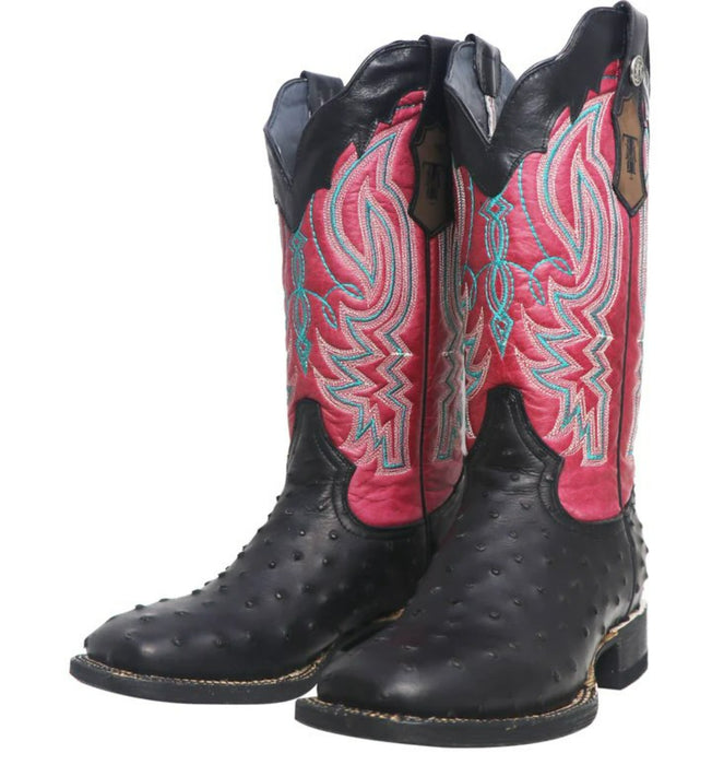 Women's 'Brooke' Ostrich Print Square Toe Boots Chocolate