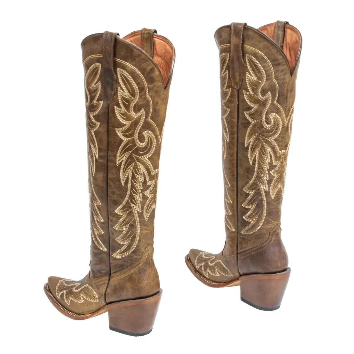 Tanner Mark Women's Snip Toe Fashion Heel Knee High Leather Boots Cognac