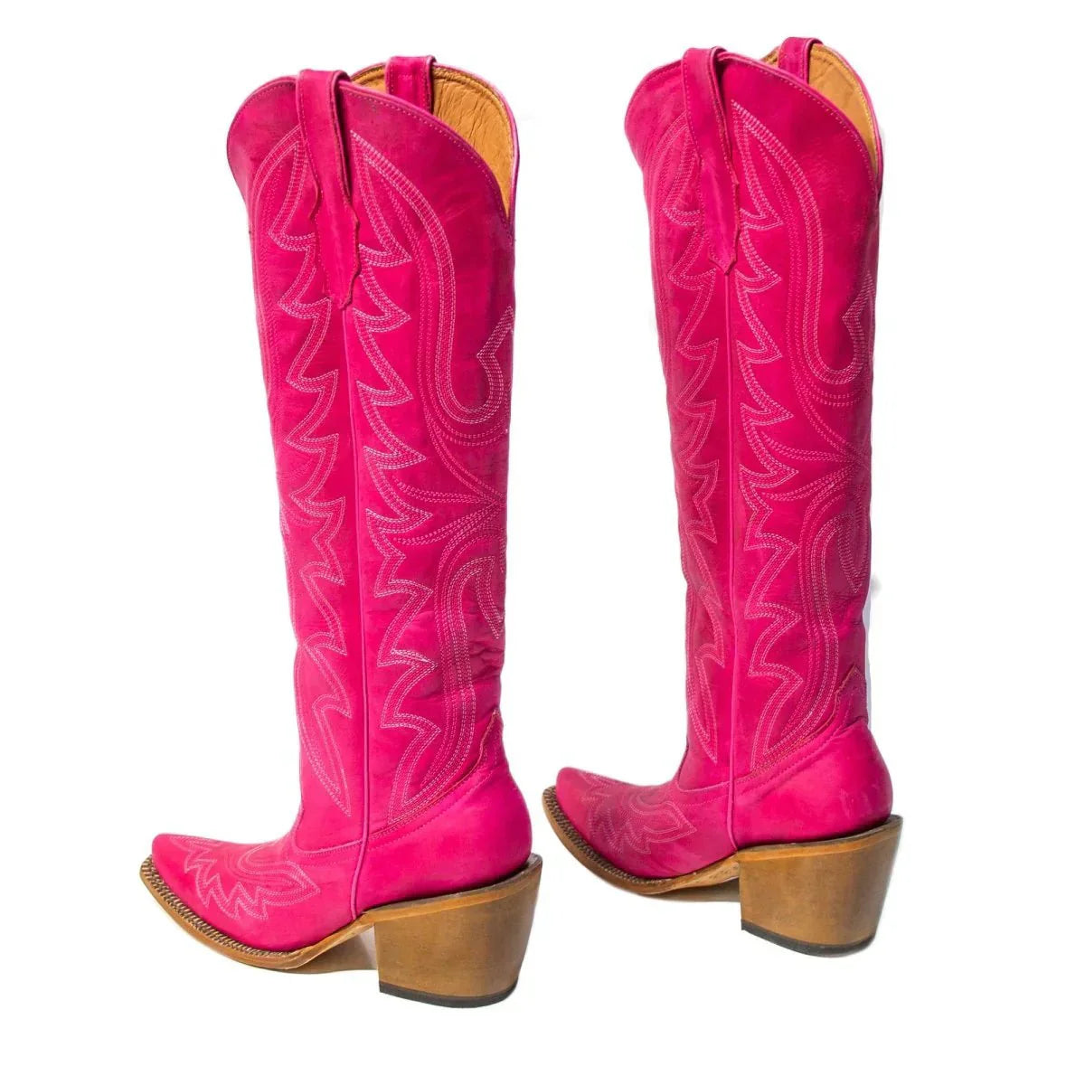 Tanner Mark Women's Snip Toe Fashion Heel Knee High Leather Boots Pink