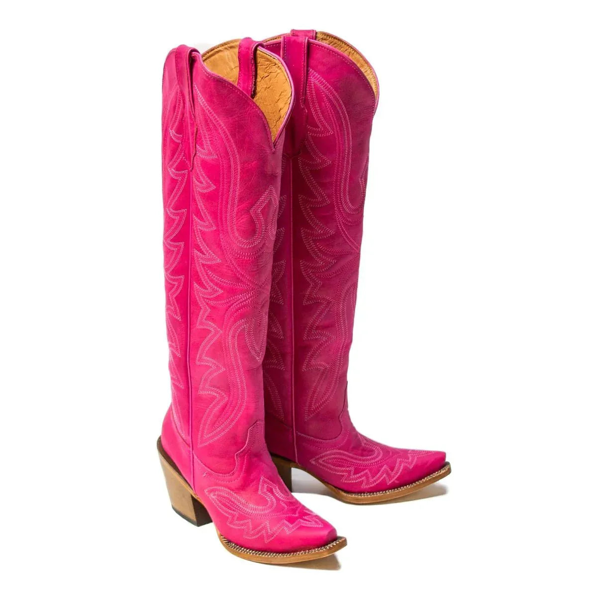 Tanner Mark Women's Snip Toe Fashion Heel Knee High Leather Boots Pink