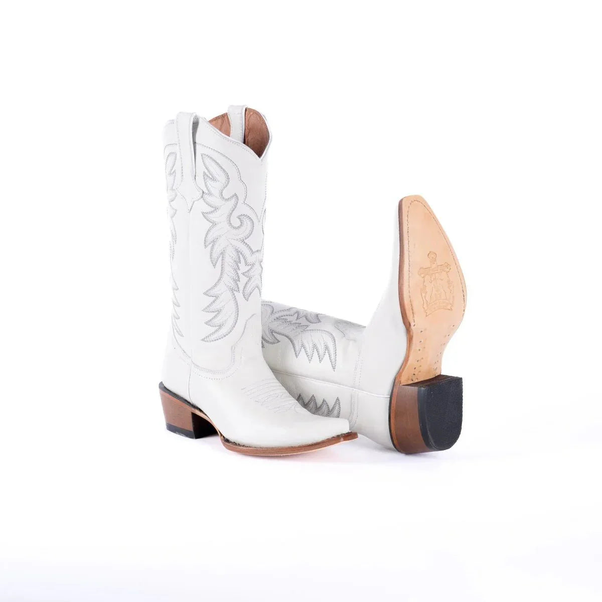 Tanner Mark Women's Snip Toe Leather Boots White Calf