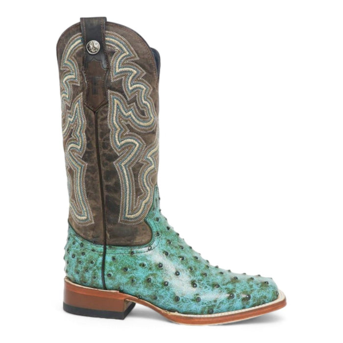 Women's 'Sweetwater' Ostrich Print Square Toe Boots Turquoise
