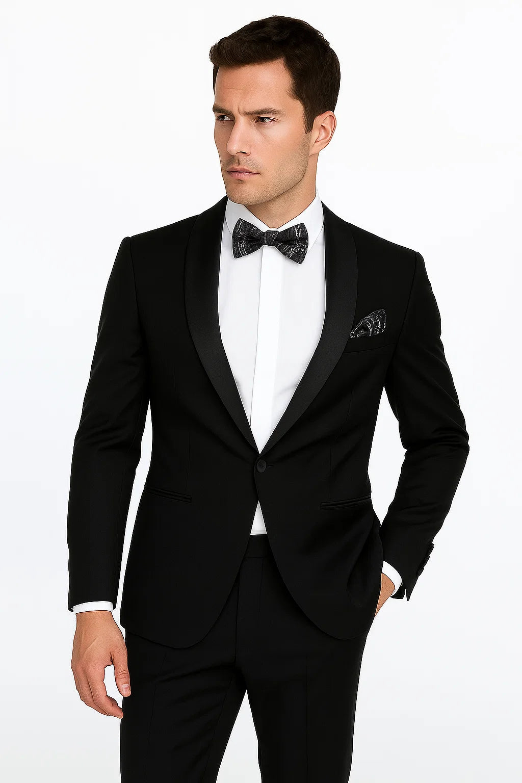 Single Button Black And White Shawl Lapel Suit Dinner Jacket & Black Pants Fashion Tuxedo For Men