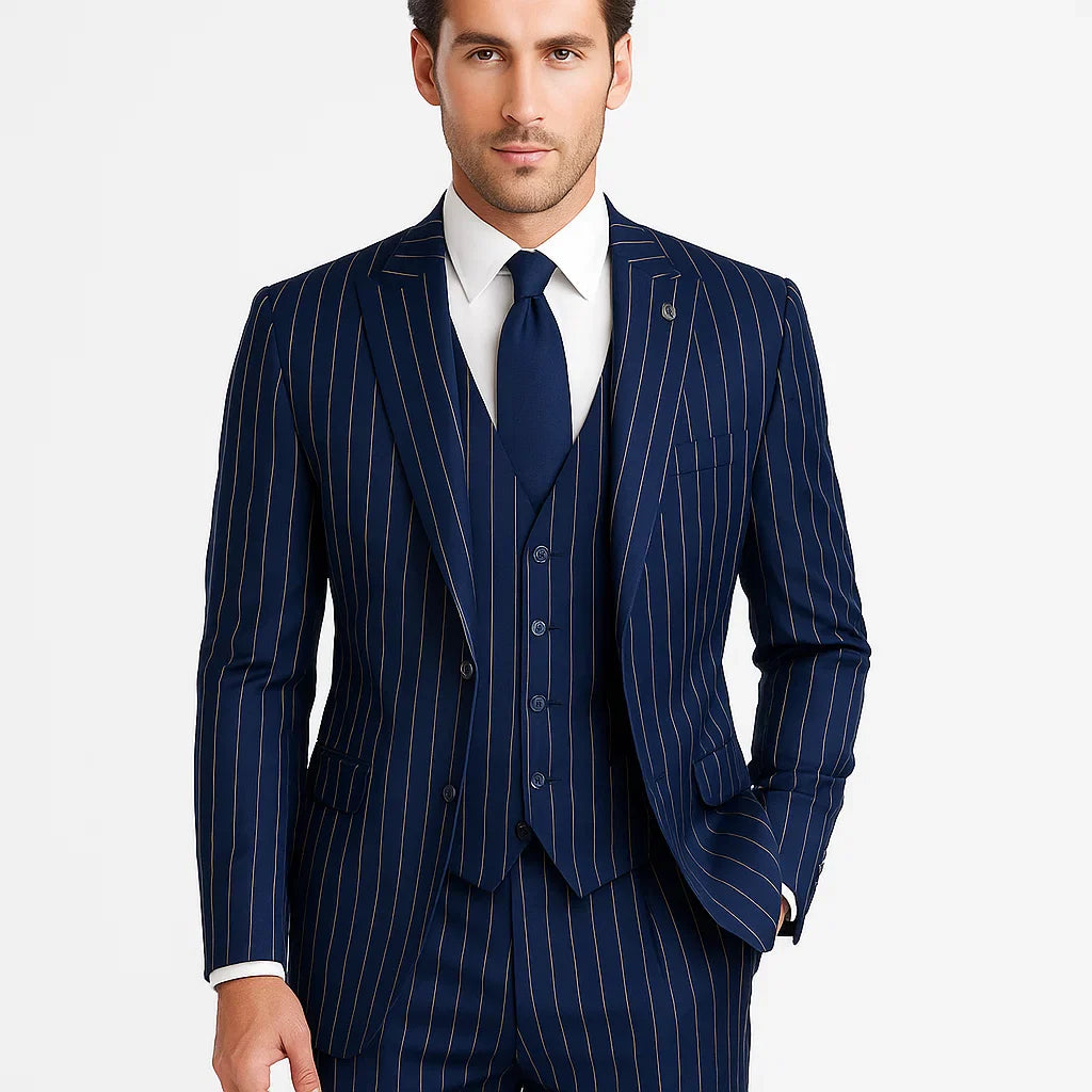 Mars Vested Peak Lapel Pinstripe Suit