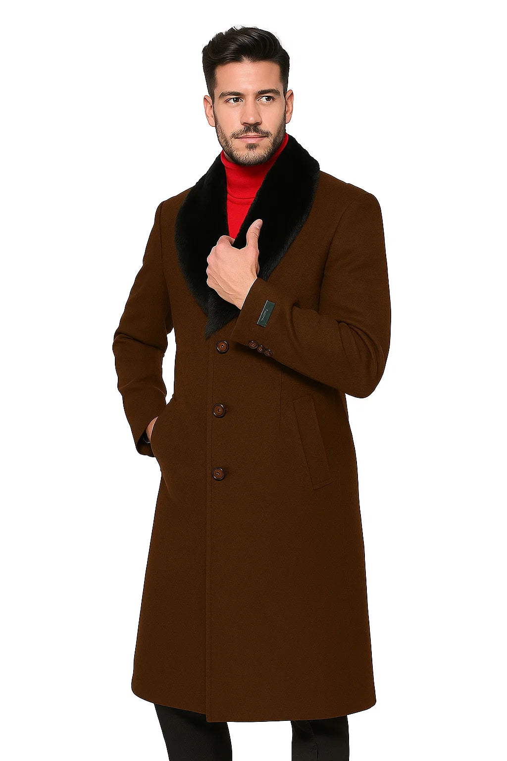 Men's Big And Tall Overcoat Long Men's Dress Topcoat - Winter coat 4XL 5XL 6XL Brown