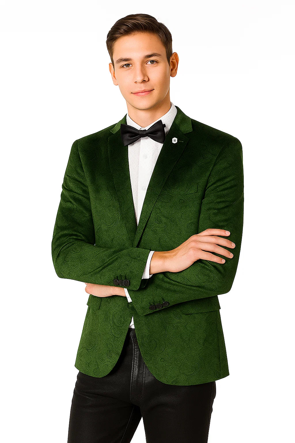 Olive Velvet Blazer - Paisley Sport Coat - Slim Fit