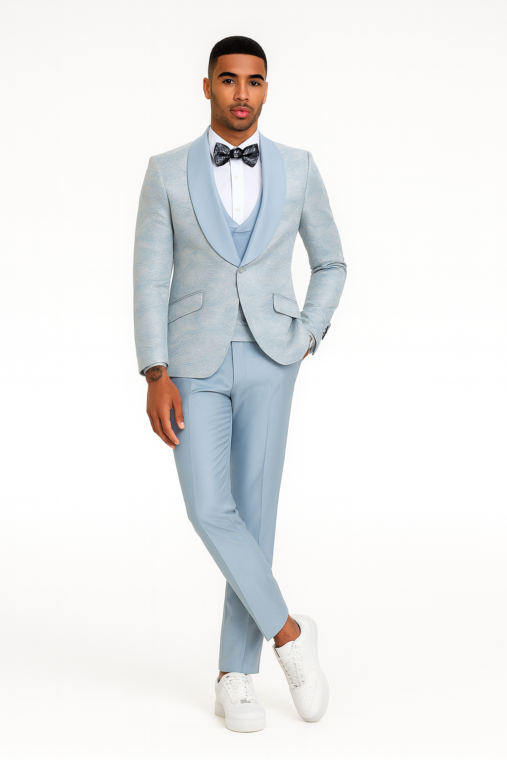 Blue Tuxedo Suit with Double-Breasted Vest by Tazzio