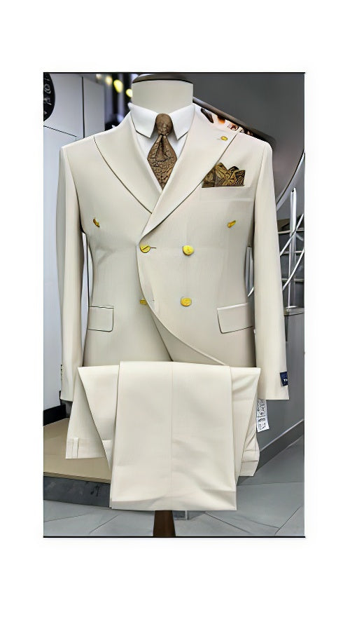 Double Breasted Wool Blazer with Gold Buttons
