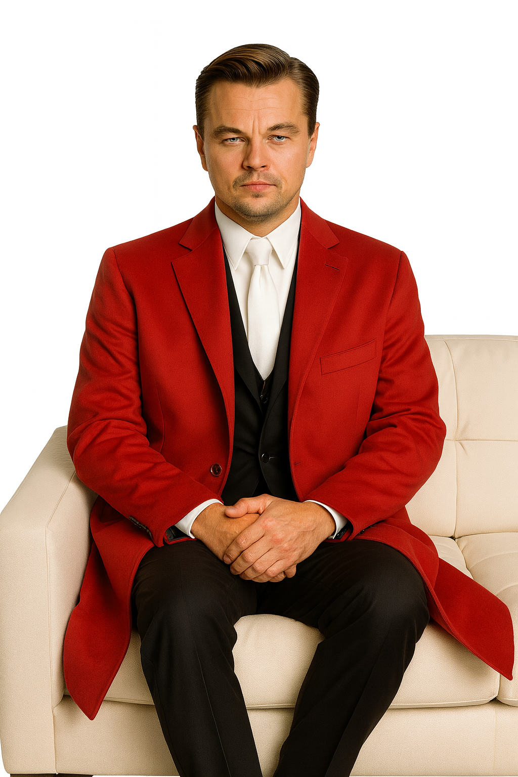 Three-Button Red Wool Dress Overcoat