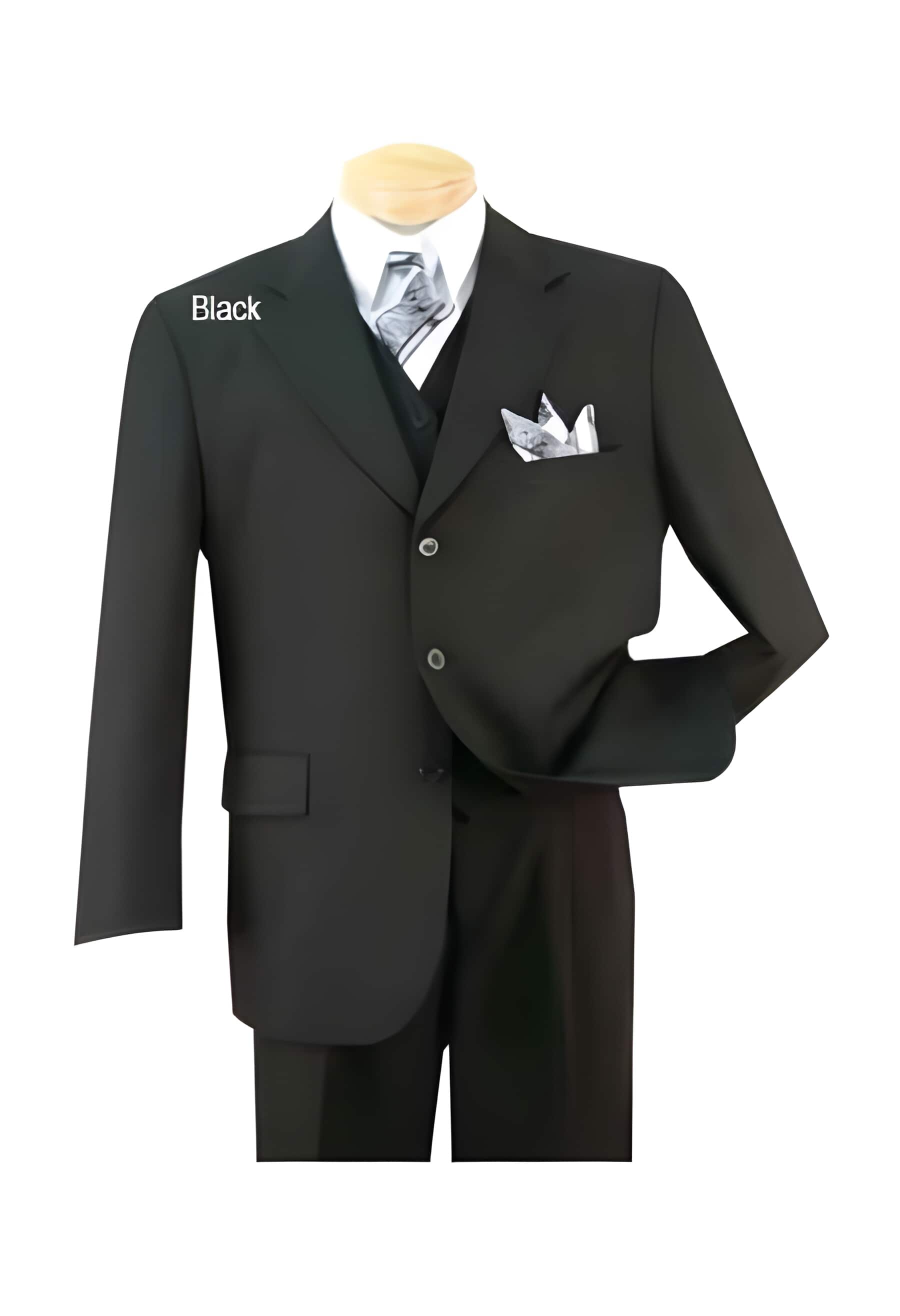 Three Buttons 100% Wool Black Suits
