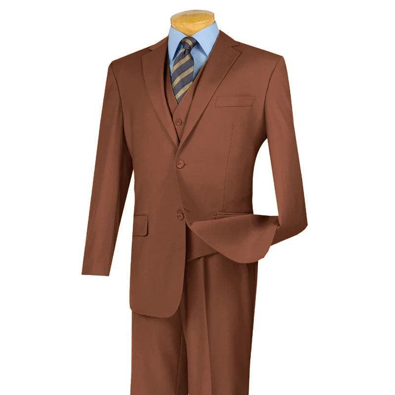 Three Piece Cognac Vested Suit by Vinci
