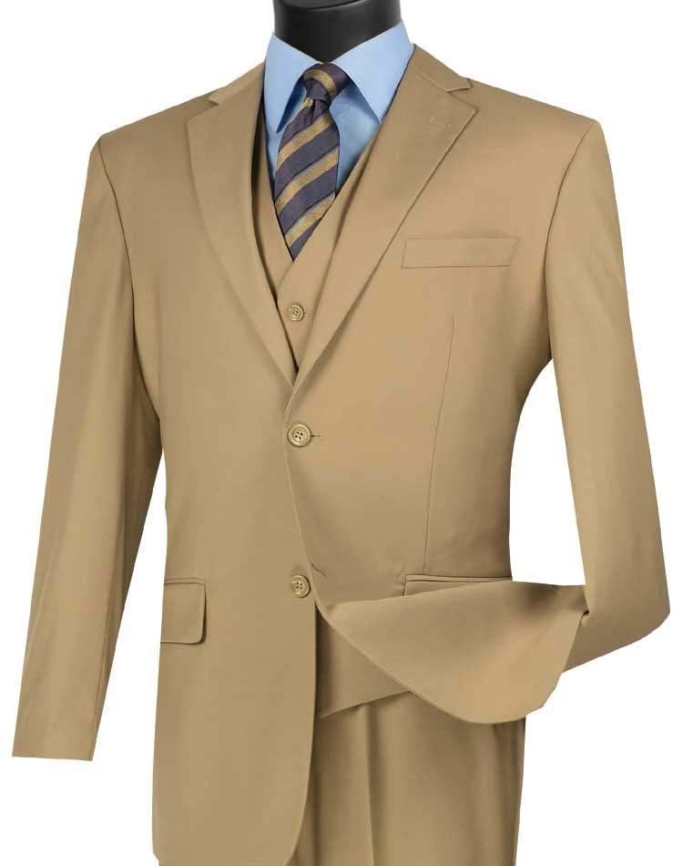 Three Piece Vested Khaki Suit - Classic Fit