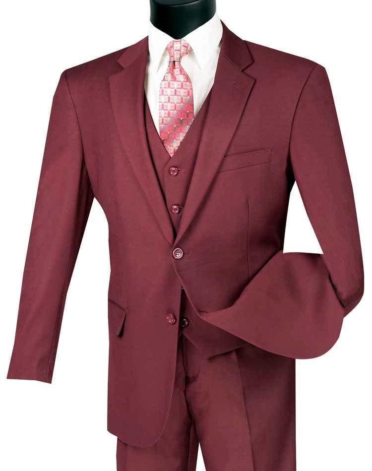 Three Piece Classic Fit Maroon Vested Suit