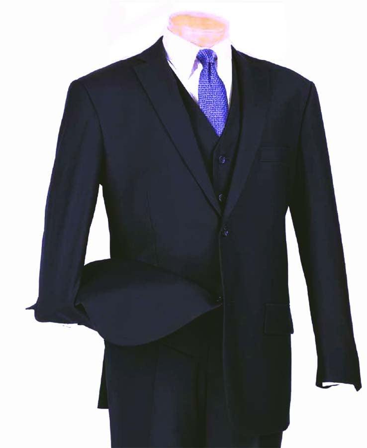 Three Piece Navy Vested Suit by Vinci