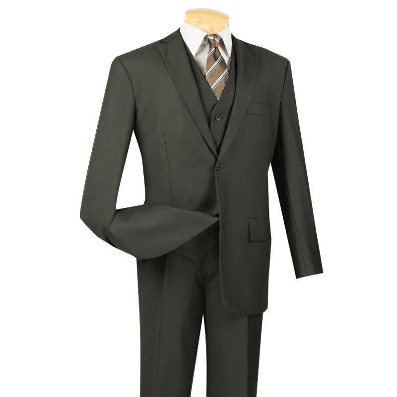 Olive Three Piece Classic Fit Suit with Vest