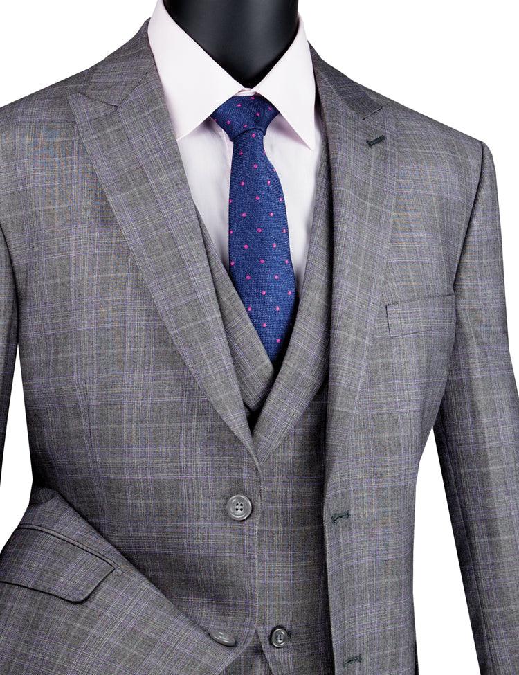 Three Piece Glen Plaid Gray Suit
