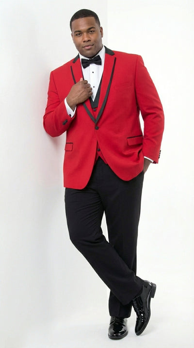 Mens Red and Black Tuxedo β Three Piece Formal Suit with Satin Shawl Lapel for Wedding and Prom