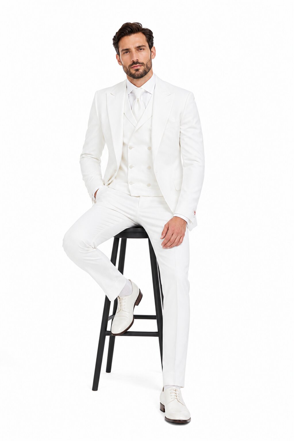 Tiglio Rosso Suit - Classic Fit Athletic Cut 100% Wool Super 150s Italian Fabric Peak Lapel in Color Off White