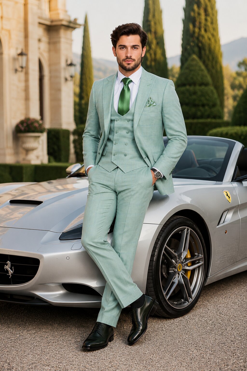 Tiglio Rosso Suit - Classic Fit Athletic Cut 100% Wool Super 150s Italian Fabric Peak Lapel in Color Mint Green