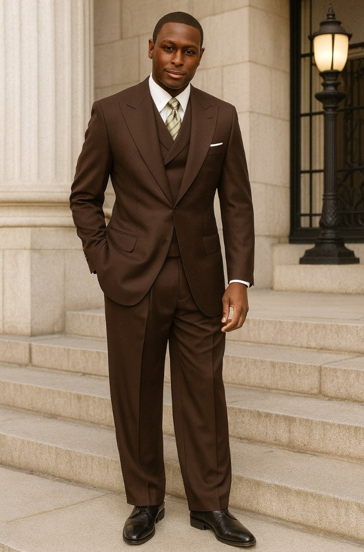 Tiglio Rosso Brown Wool 3 Piece Suit