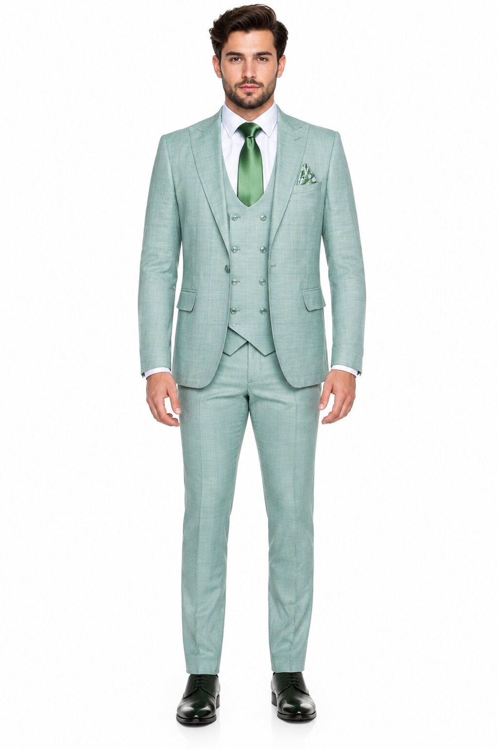 Tiglio Rosso Suit - Classic Fit Athletic Cut 100% Wool Super 150s Italian Fabric Peak Lapel in Color Mint Green