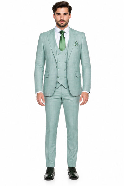 Tiglio Rosso Suit - Classic Fit Athletic Cut 100% Wool Super 150s Italian Fabric Peak Lapel in Color Mint Green