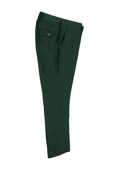 Forest Green Flat Front Wool Dress Pant by Tiglio Luxe