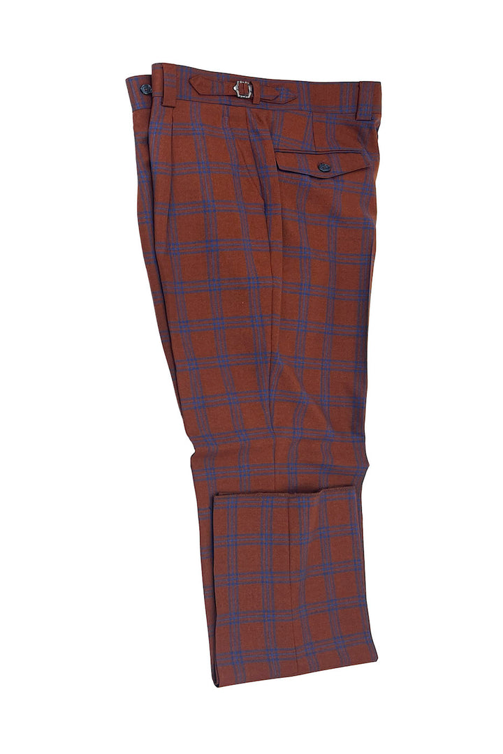 Burnt Orange Blue Windowpane Wool Marbella Pants