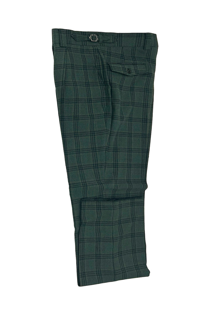 Hunter Green Windowpane Semi-Wide Leg Wool Pants