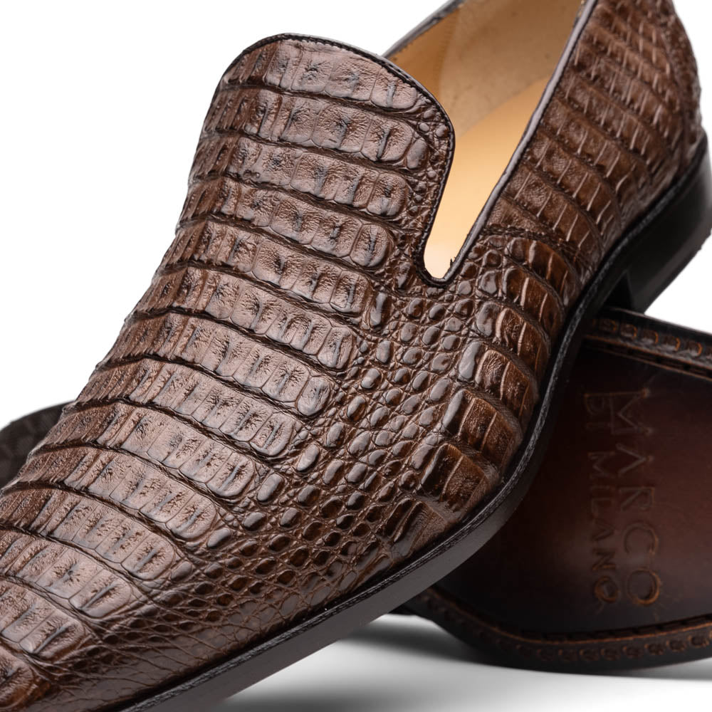 Marco Di Milano Trento Caiman Brown Crocodile Slip-on Loafers