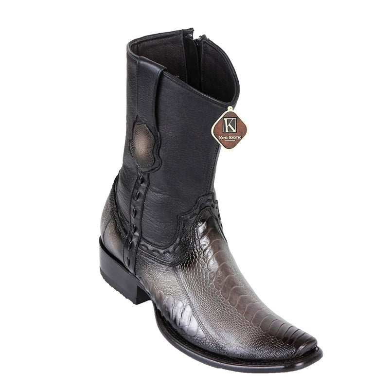 Men's King Exotic Ostrich Leg Boots Dubai Toe Handcrafted Faded Gray (479B0538)