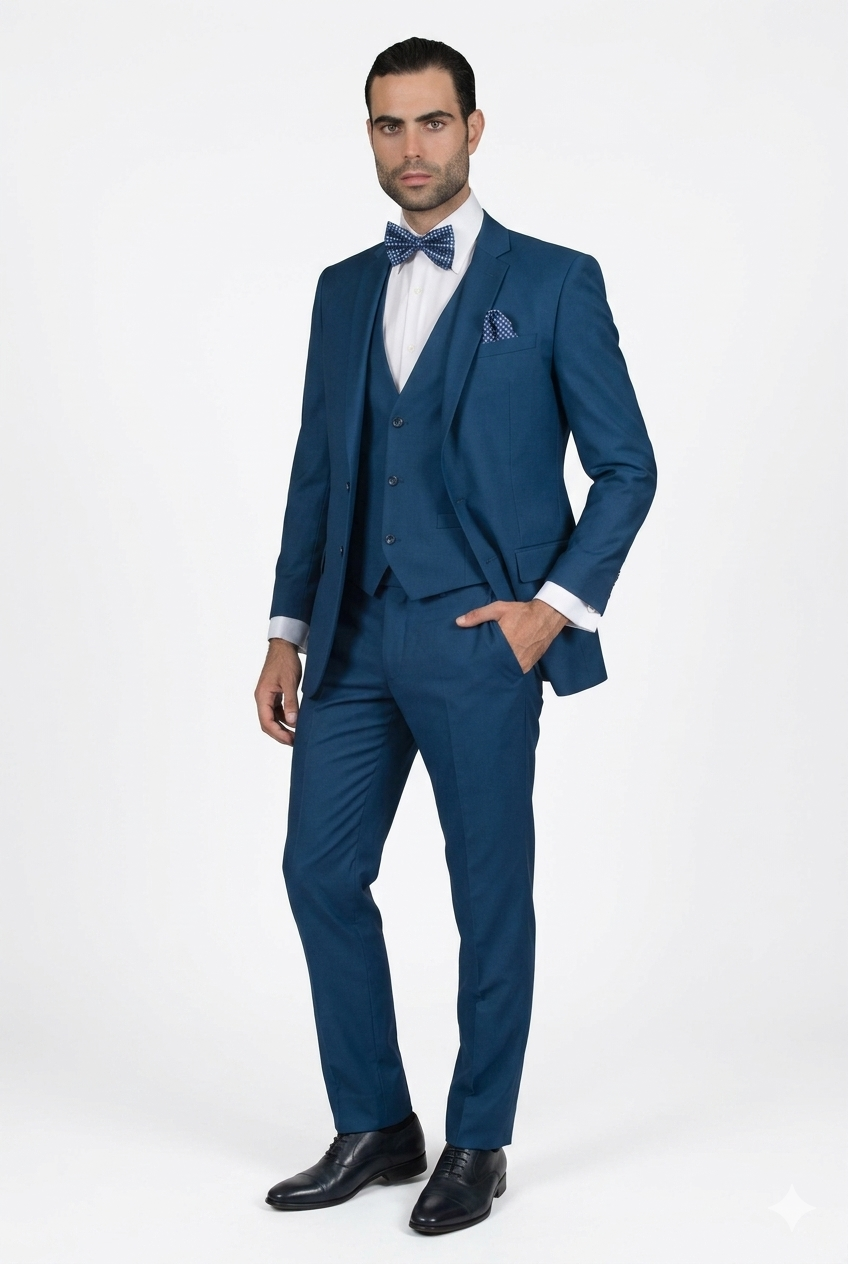 Men's Slim Fit Suits Three Piece Cobalt ~ Indigo ~ Bright Blue ~ Teal ~ Slate Blue Vested Suit