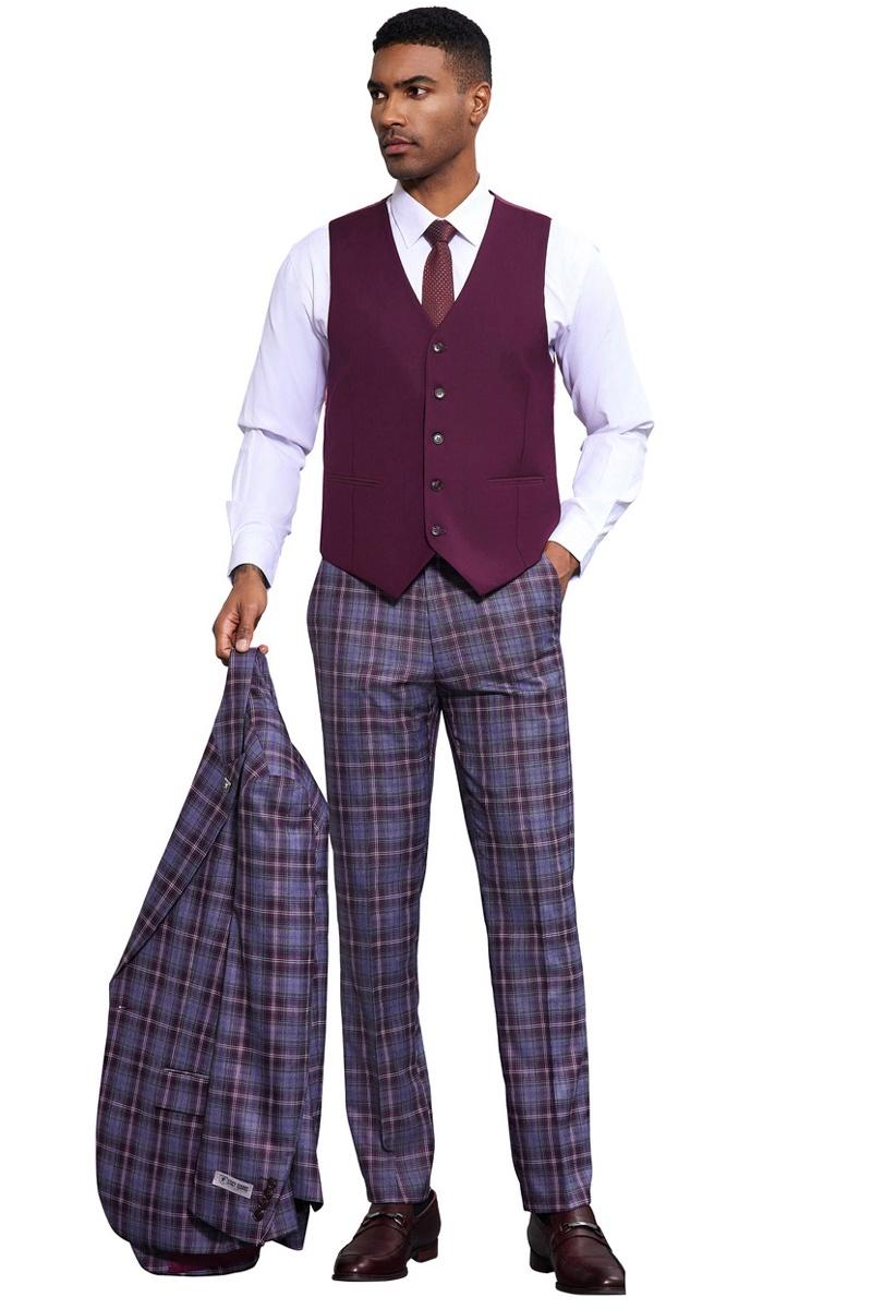 Stacy Adams Windowpane Plaid Vested Suit