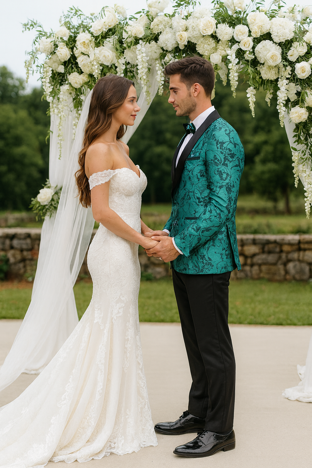 Turquoise Floral Tuxedo with Shawl Lapel β 4 Piece Set