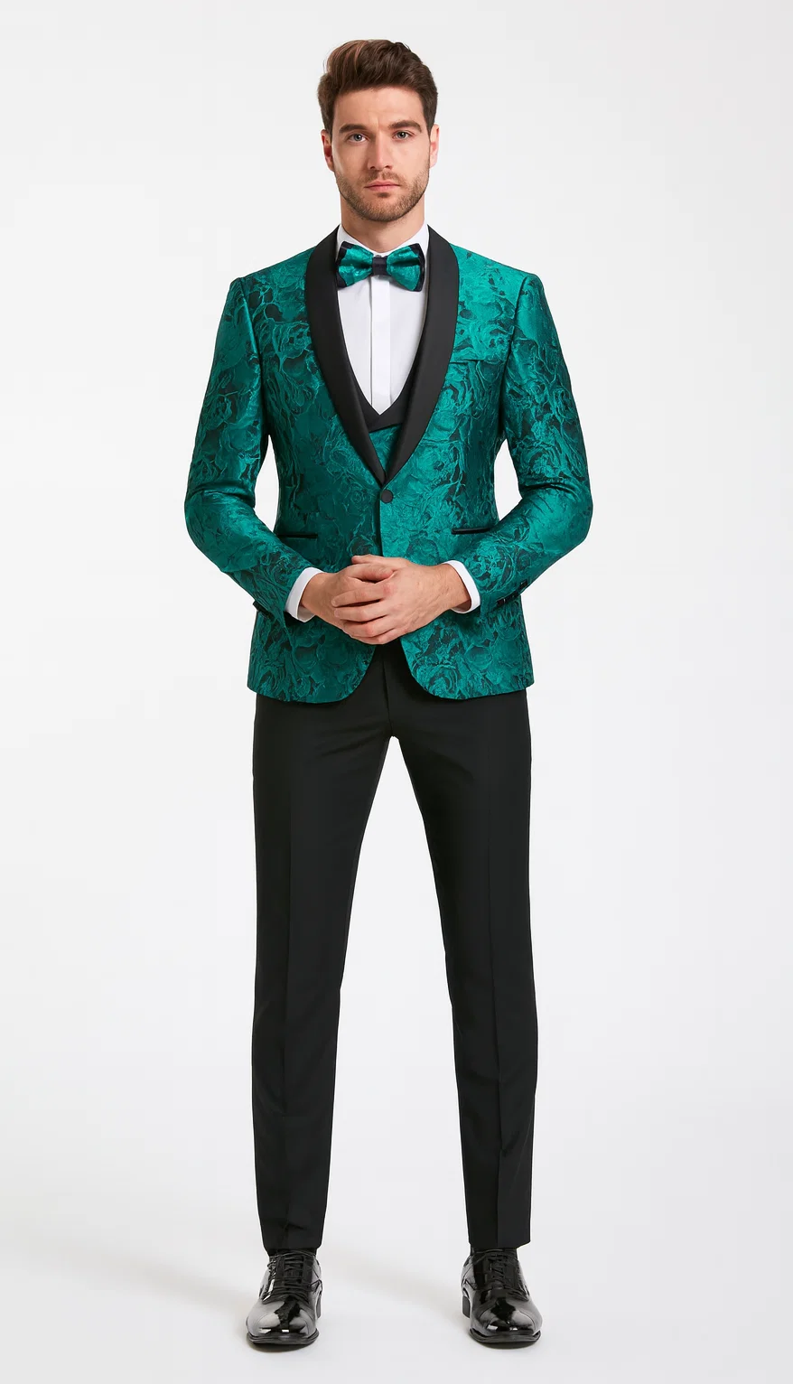 Turquoise Floral Tuxedo with Shawl Lapel – 4 Piece Set