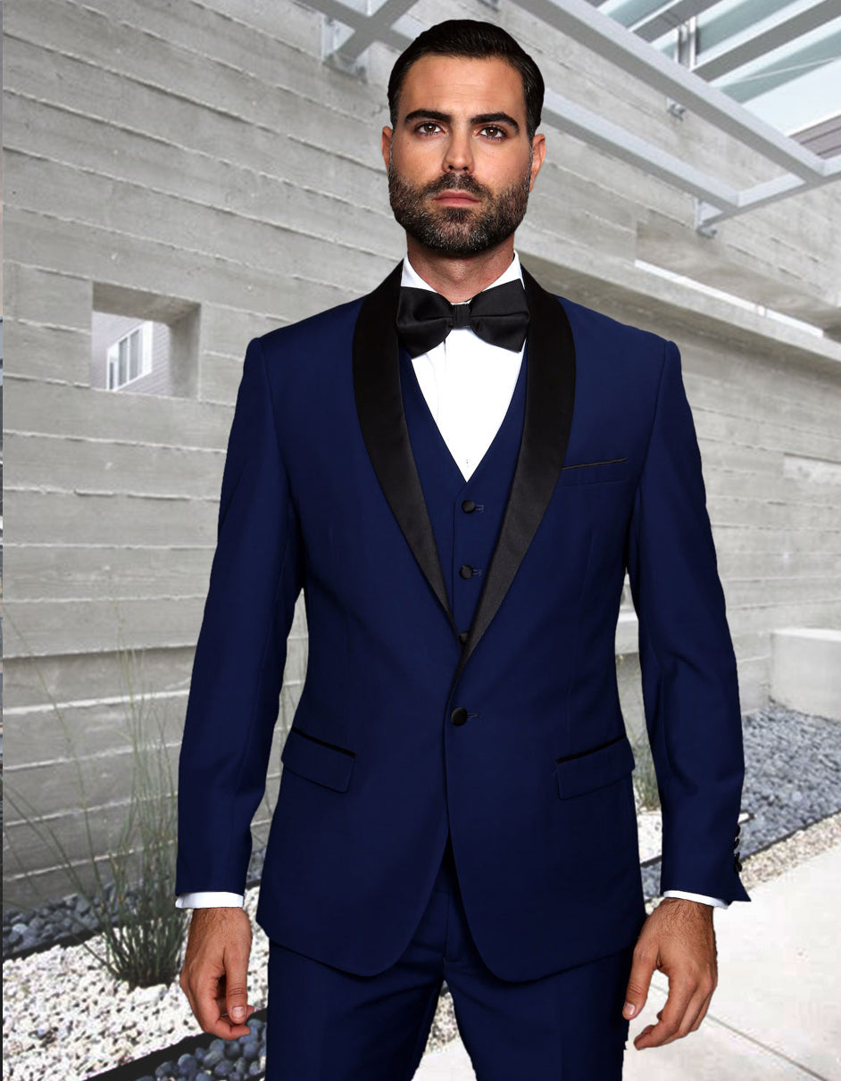 Sapphire Blue Slim Wool Shawl Tuxedo