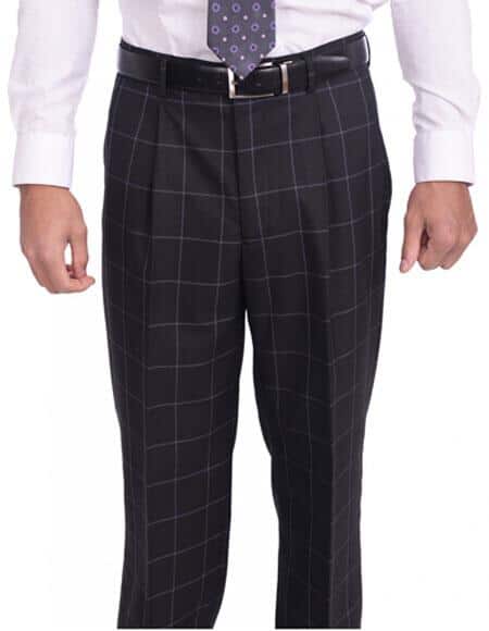 Two Button Classic Fit All Funeral Attire - Funeral Outfit - Funeral Clothes Suit/Blue Windowpane Three Piece Suit
