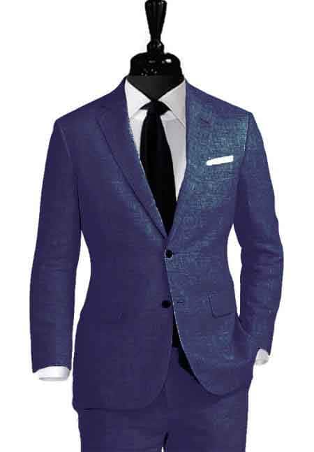 Two Button Navy Linen For Beach Wedding outf Suit