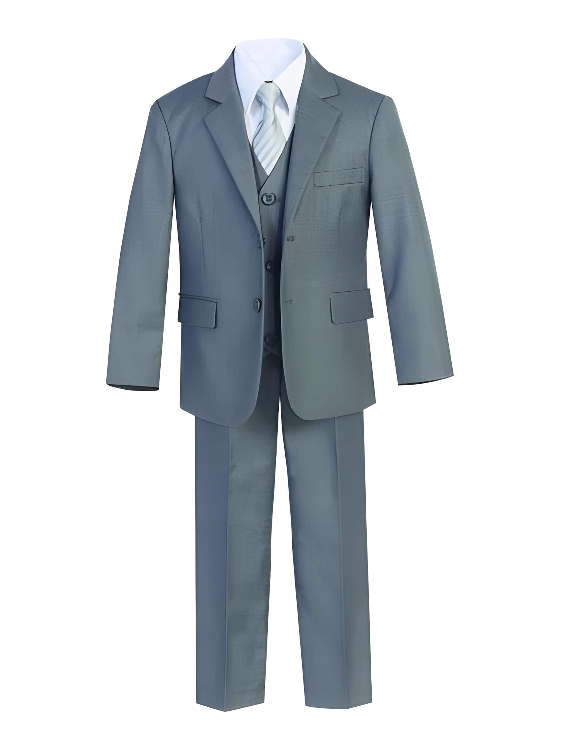 Two Buttons 5 Piece Gray Set Formal Cotton Blend Suit for Kids Toddler Suits for Weddings