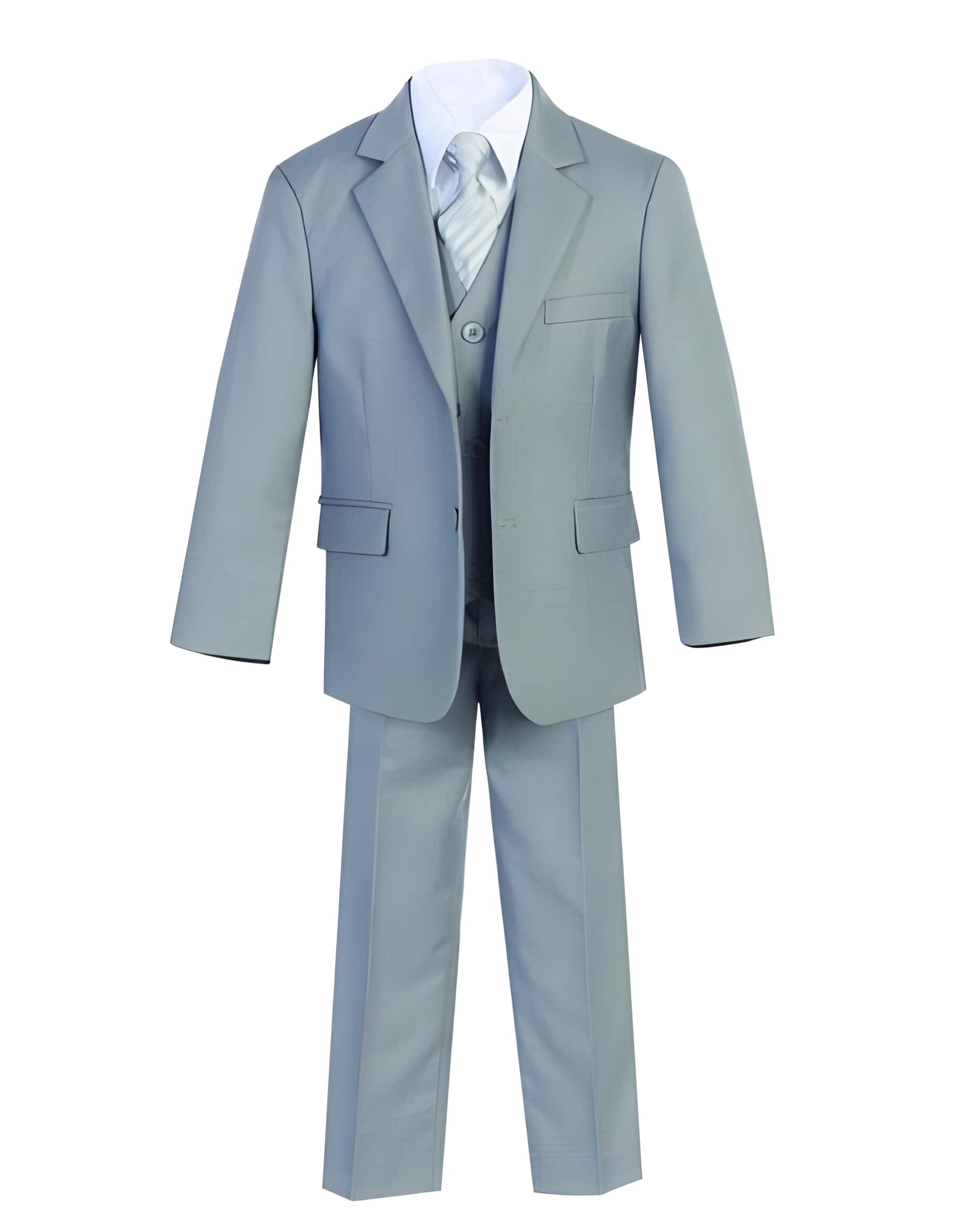 Two Buttons 5 Piece Light Gray Set Cotton Blend Formal Suit For Kids Toddler Suits for Weddings