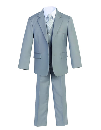 Two Buttons 5 Piece Light Gray Set Cotton Blend Formal Suit For Kids Toddler Suits for Weddings